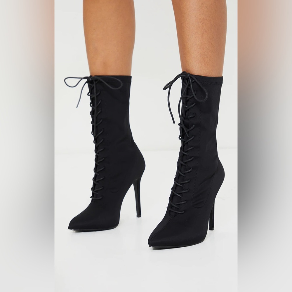 LACE UP HEEL SOCK BOOTS